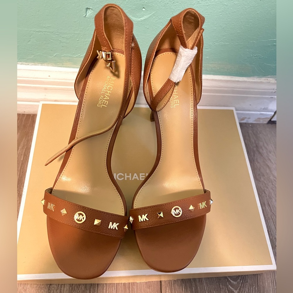 Michael Kors Tan Heeled Sandals with Ankle Strap